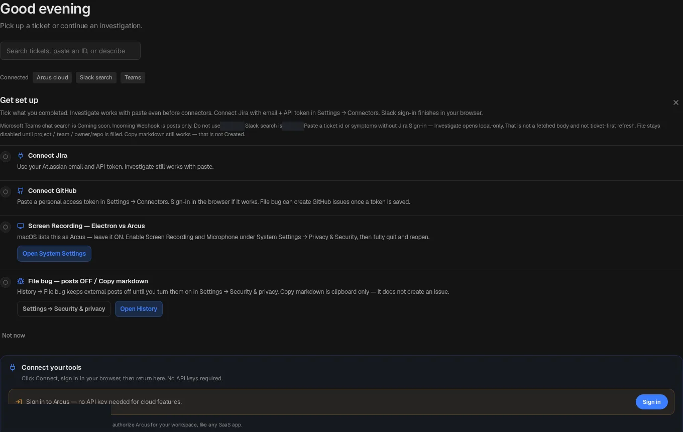 Home with search box and get-set-up checklist