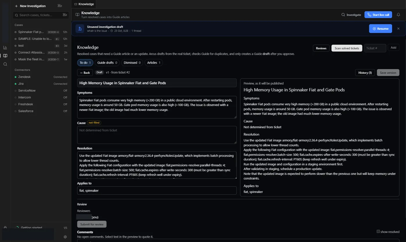 Knowledge editor drafting an article from a Spinnaker Fiat memory issue