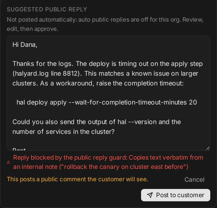 Public reply blocked by the public reply guard